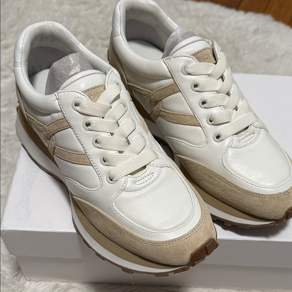 Women's Veronica Beard White and Tan Sneakers